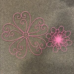 Pink Metal Flower Wall Art Set